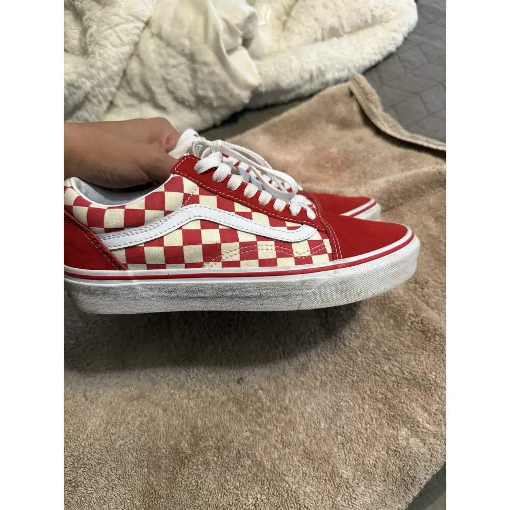VANS Old Skool Red White Checkerboard Canvas Sneakers Men's US 7 Lace Up